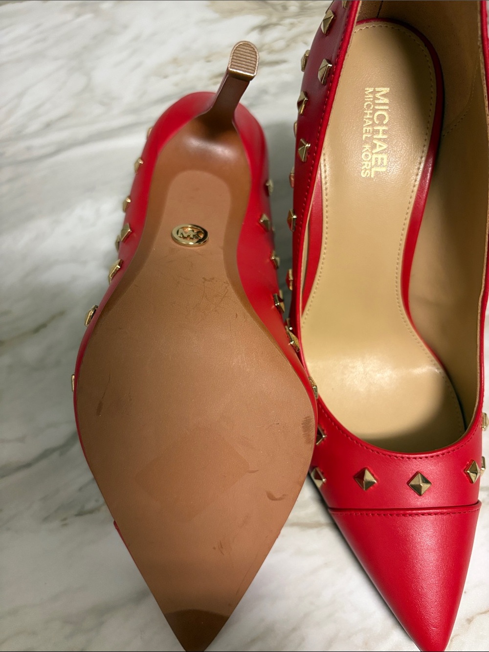 Michael Kors Red Leather Studded Pointed Pumps - Picture 8 of 8
